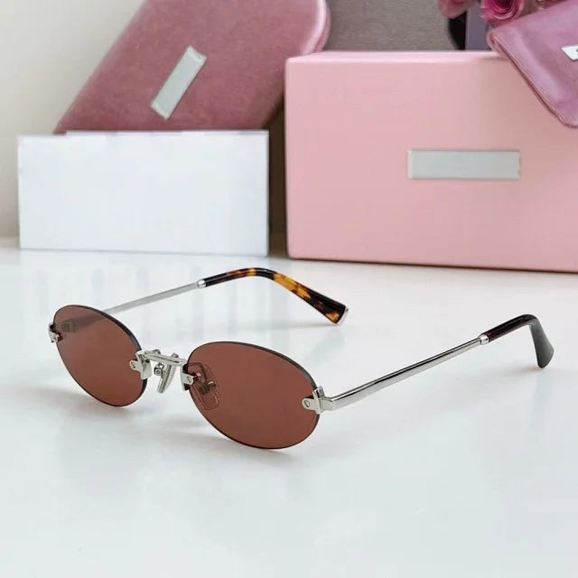 New Oval Rimless Sunglasses For Women Brand Desinger Fashion Ladies Small Eyeglasses Girls Travel Driving Goggles SUN GLASSES