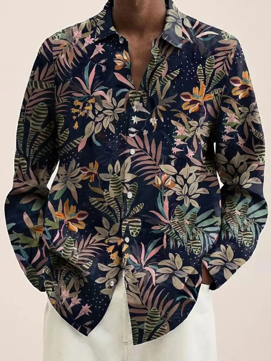 Mens Red Floral Print Long Sleeve Shirt 2023 Fashion Design Luxury Long Sleeve Tops Mens Four Seasons Button Lapel Shirt