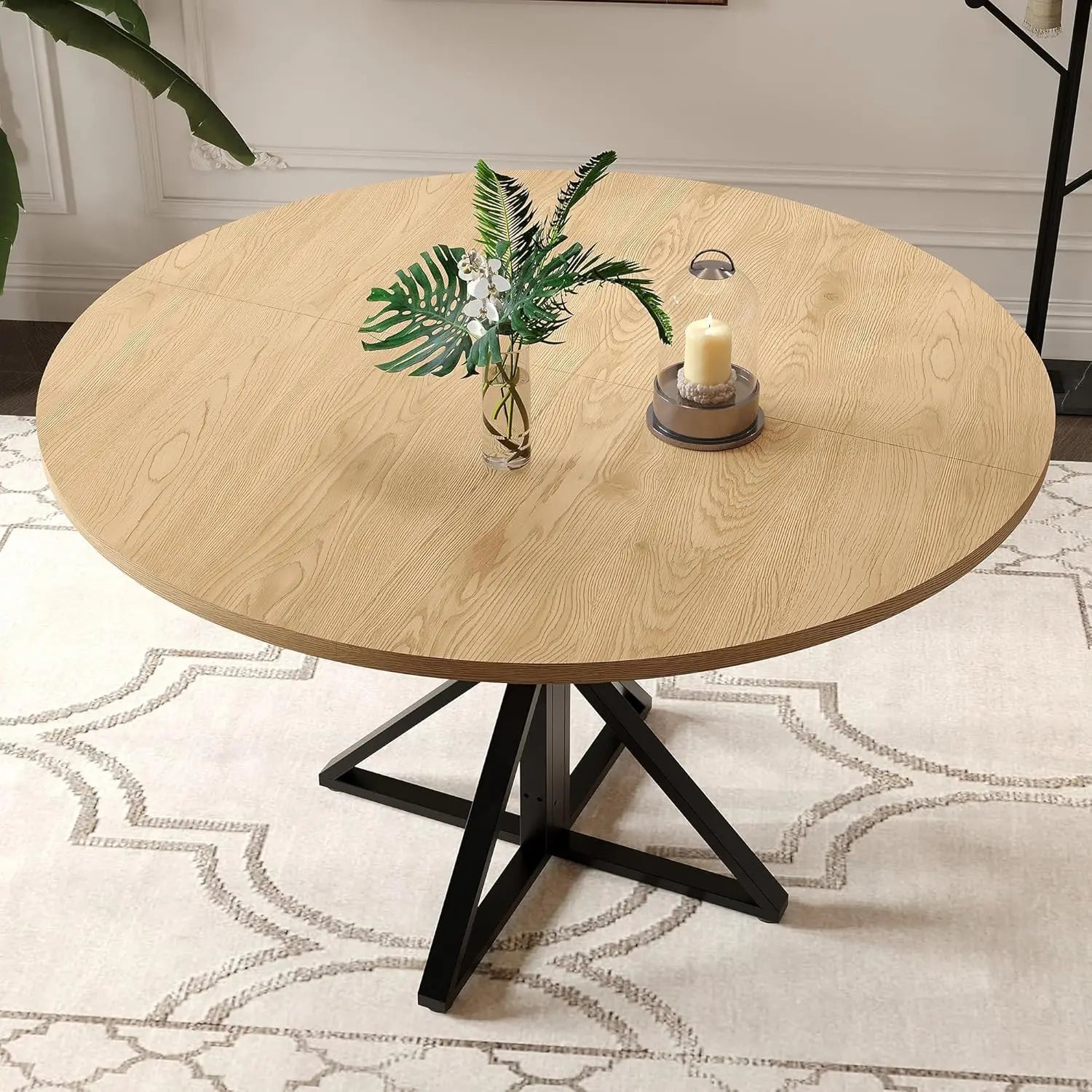 Garvee 4 People Version 47" Circle Counter Table: Oak Farmhouse Kitchen Living Room Dinner Ledge, Large Space-Saving Outside Framework Central Pedestal Desk for Dining Room Lounge Corridor Furniture Moving Tool Kit