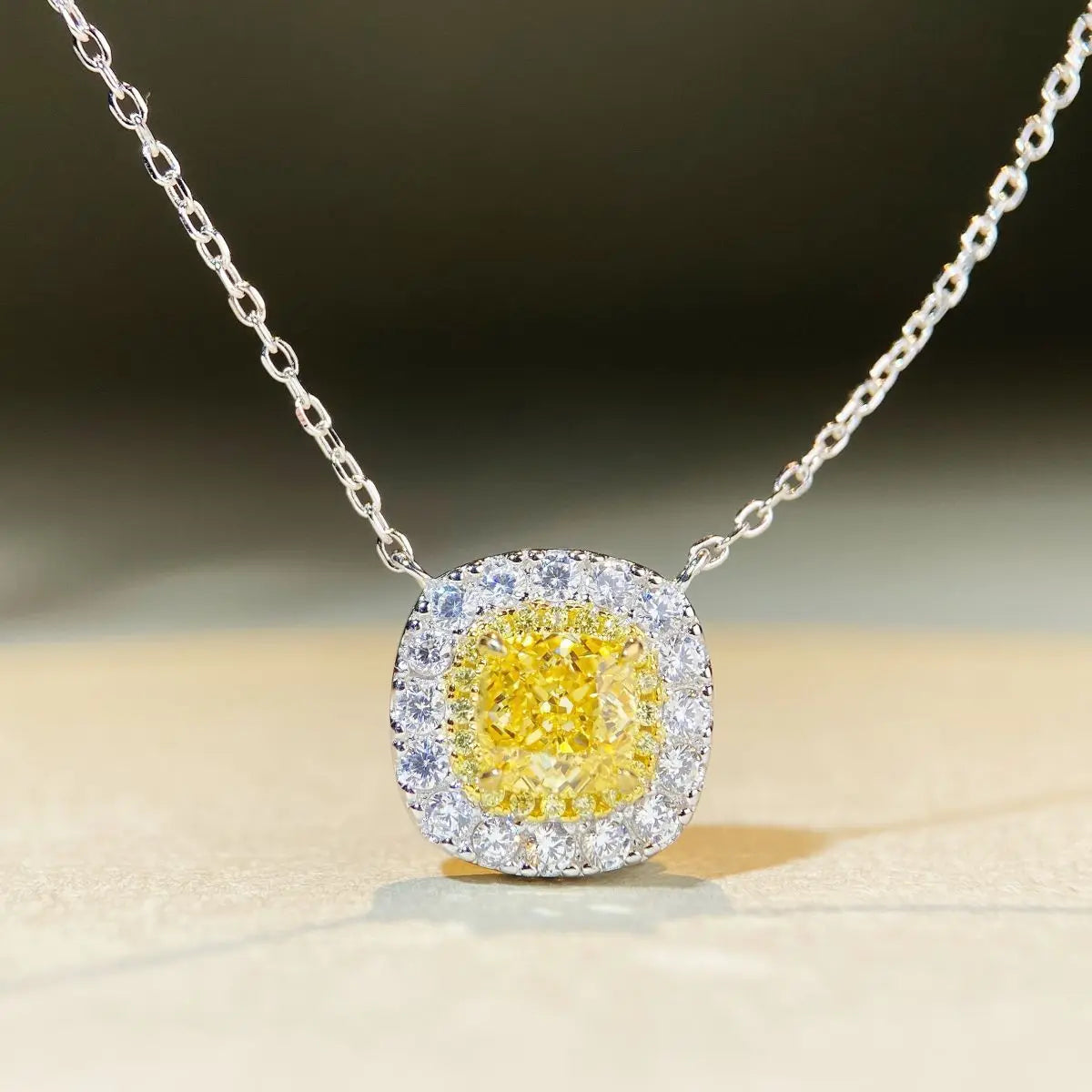 Luxury 18K white gold solid platinum PT950 Women's Yellow Diamond Pendant Necklace Earrings Full Diamond Bracelet