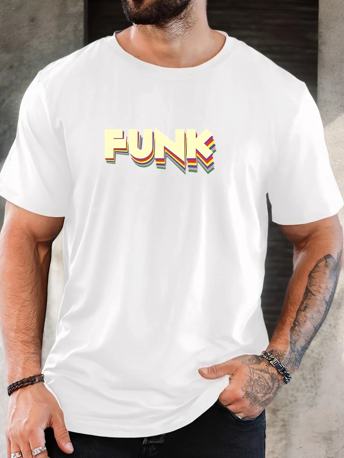 Men's T-Shirt 2025 New Arrival Retro Funk Graphic Vibrant 3D Typography Colorful Print Stylish Top Daily Casual