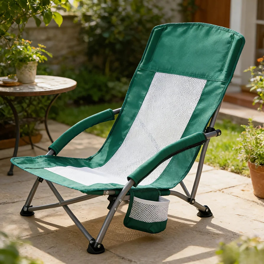 Portable Folding Patio Chaise Lounge With Storage Pocket And Carry Bag | 250 Lbs Weight Capacity, Mesh Breathable Backrest, Allo