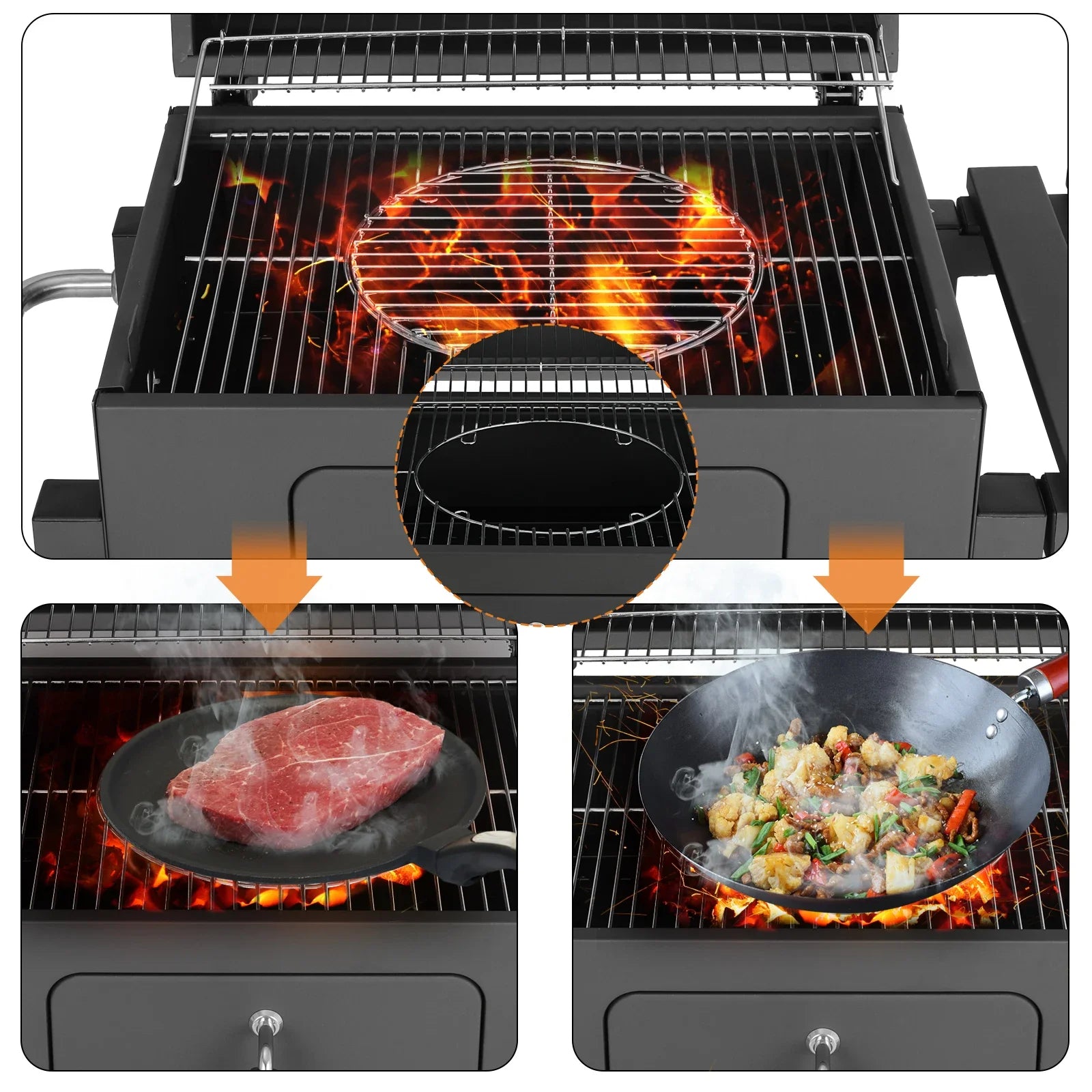5~10 People BBQ Camping Charcoal Barbecue Stove 2 Wheels Luxurious Configuration Family Garden Outdoor Home Barbecue Grill