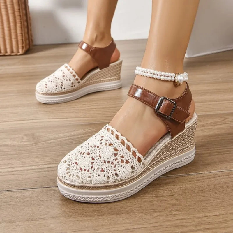 Women Sandals 2025 Summer New Fashion Canvas Wedge Sandals Casual Espadrilles Fashion Platform Woman Sandals Zapatos De Mujer