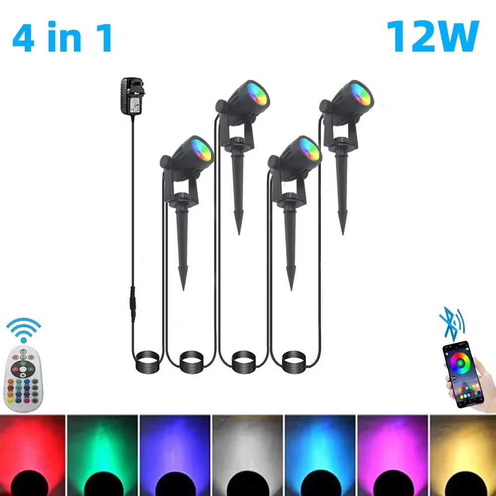 Outdoor Smart Landscape Spotlight APP and Remote Control 16 Million Colors IP65 Waterproof For Path Courtyard Gardens Backyard