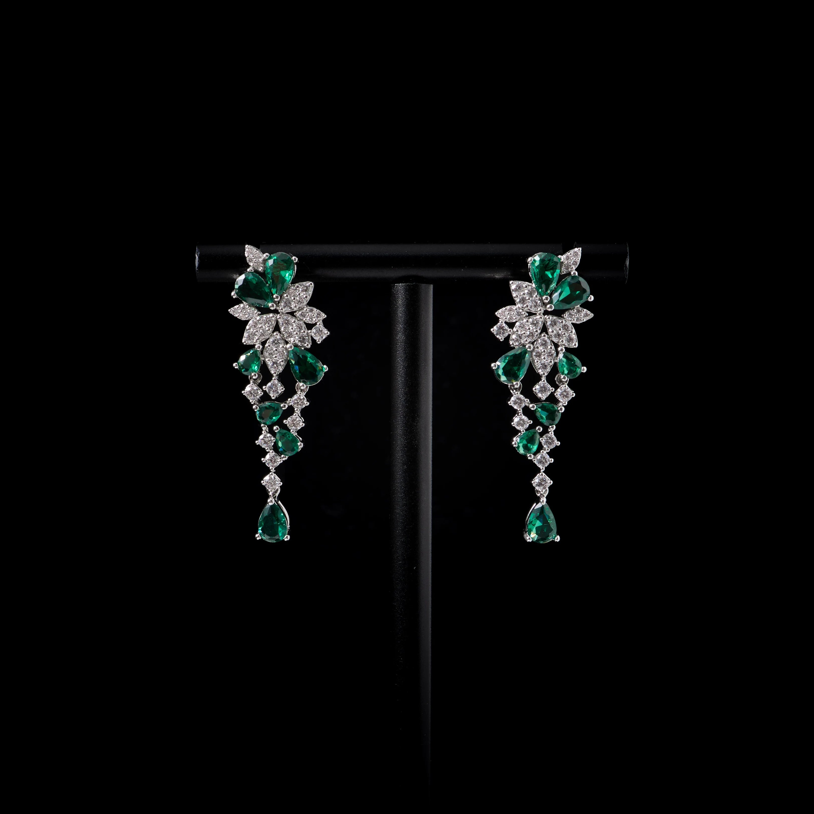 IN JEWELIFE Bridal 4Pcs Emerald Green Cubic Zirconia Jewelry Set - Wedding Necklace Earrings Ring Bracelet Luxury Evening Party