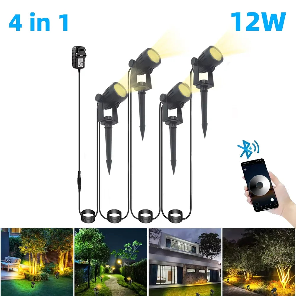 Outdoor Smart Landscape Spotlight APP and Remote Control 16 Million Colors IP65 Waterproof For Path Courtyard Gardens Backyard
