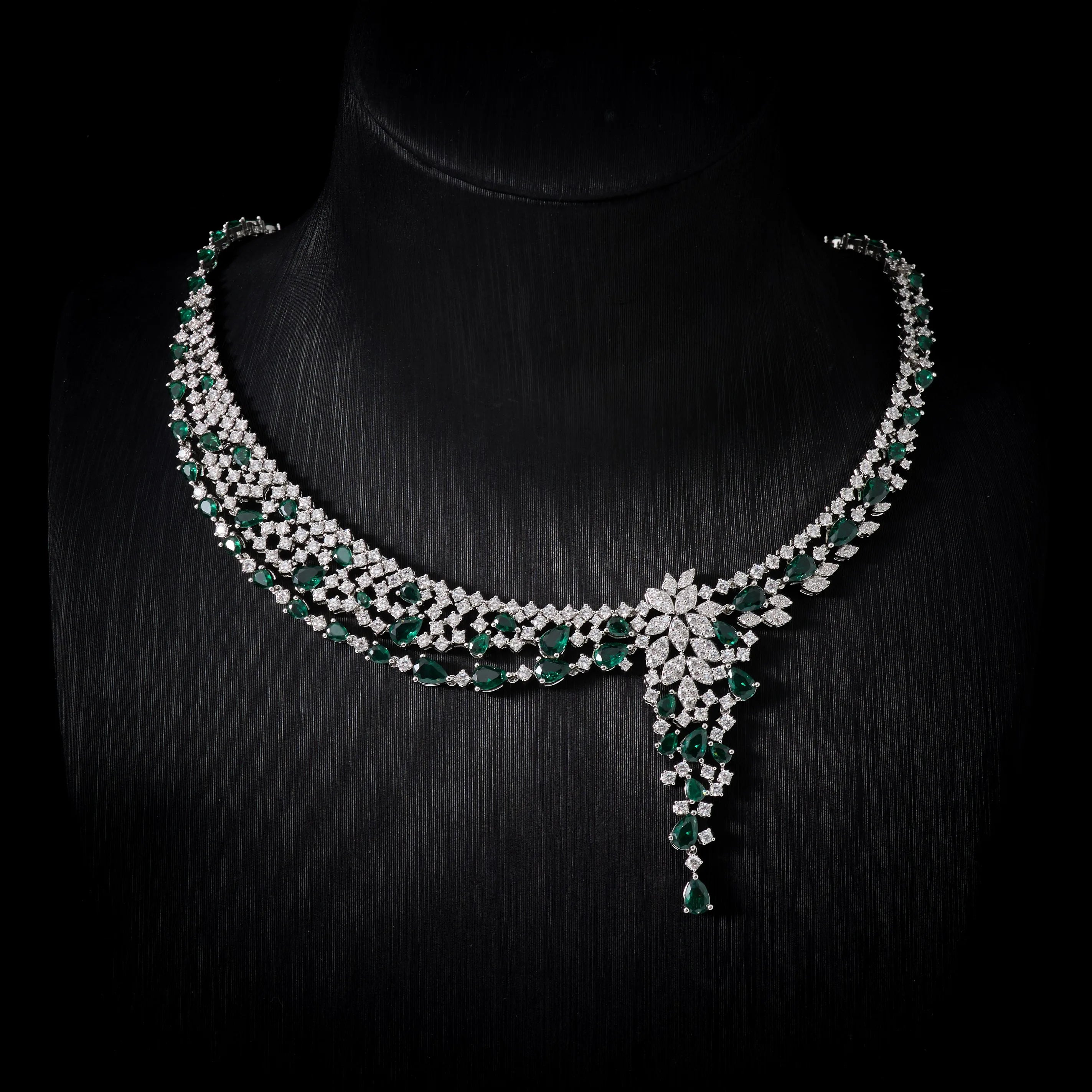 IN JEWELIFE Bridal 4Pcs Emerald Green Cubic Zirconia Jewelry Set - Wedding Necklace Earrings Ring Bracelet Luxury Evening Party
