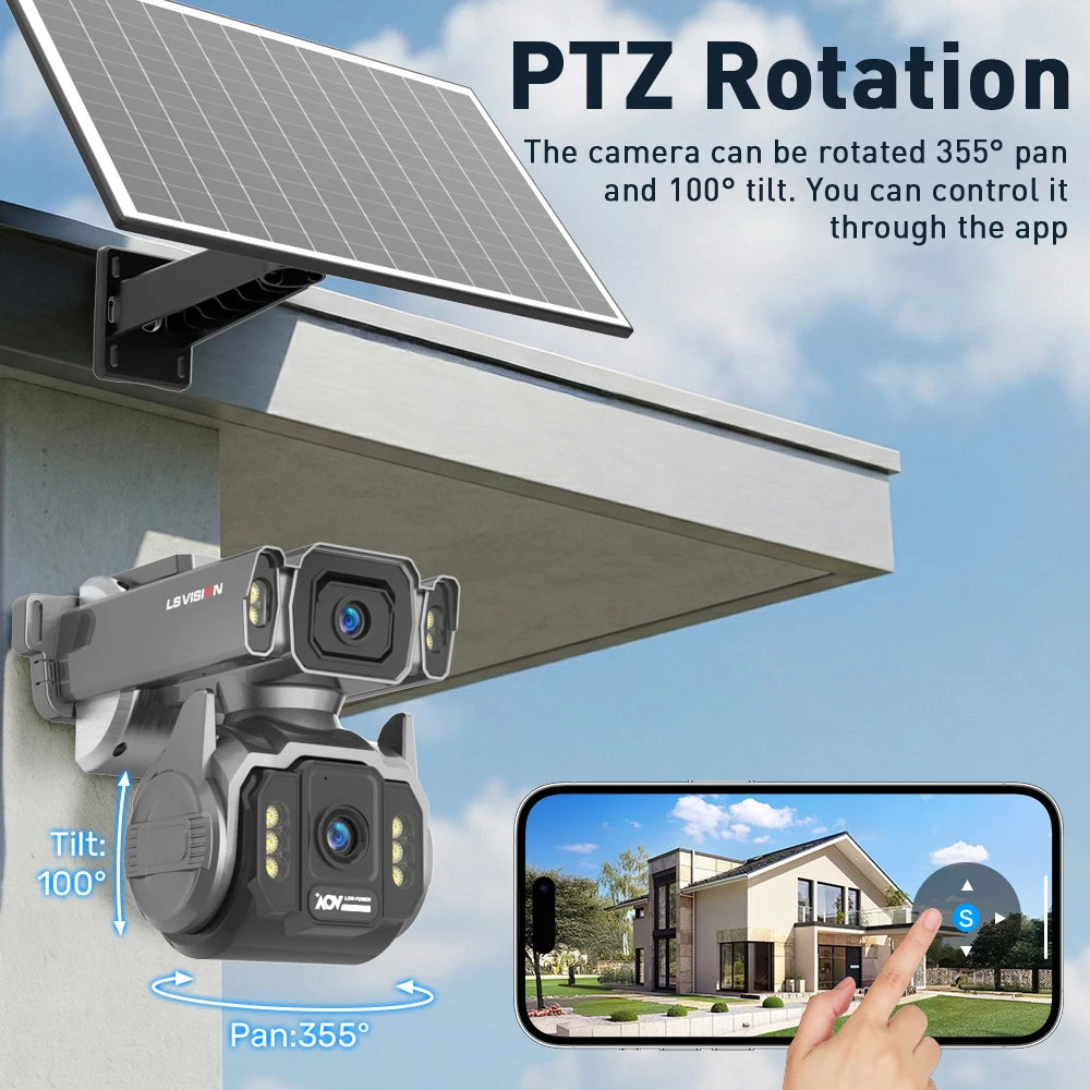 10MP 4G AOV Solar Cameras 12X Optical Zoom Dual Screen Outdoor Security Cameras 24/7 Video Recording Auto Tracking CCTV Hieasy