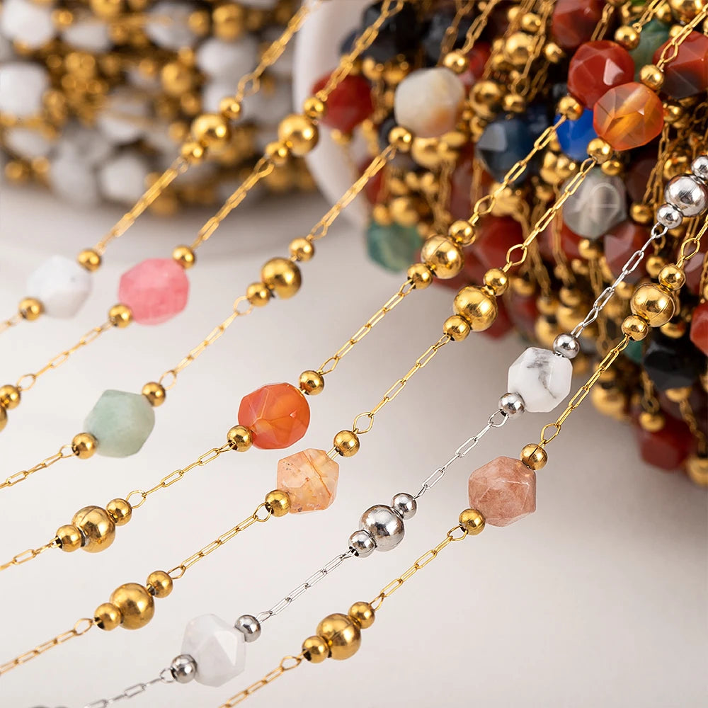0.5 Meter 1 Meter Stainless Steel Irregular Stone Beaded Chain for DIY Boho Necklaces Handmade Bracelets Jewelry Making Supplies