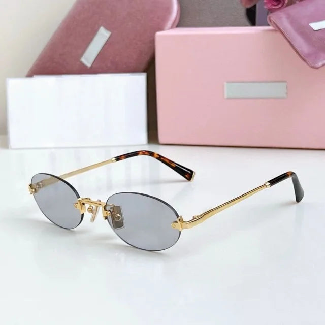 New Oval Rimless Sunglasses For Women Brand Desinger Fashion Ladies Small Eyeglasses Girls Travel Driving Goggles SUN GLASSES