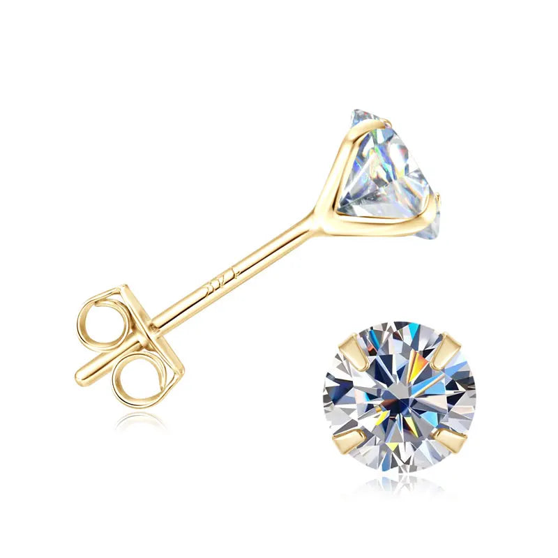 Anziw Solid Gold 14K Earrings Classic 3mm/4mm/5mm/6mm D Color Round Cut Moissanite Stud Earrings for Women Men Jewelry Certified