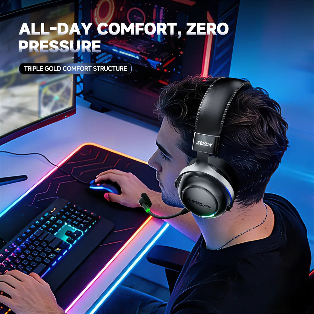 HaaYot Professional Wireless Gaming Bluetooth 6.0 Headset,7.1 Virtual Surround Sound,Low Latency 15ms for PC,PS5,Mobile,Switch