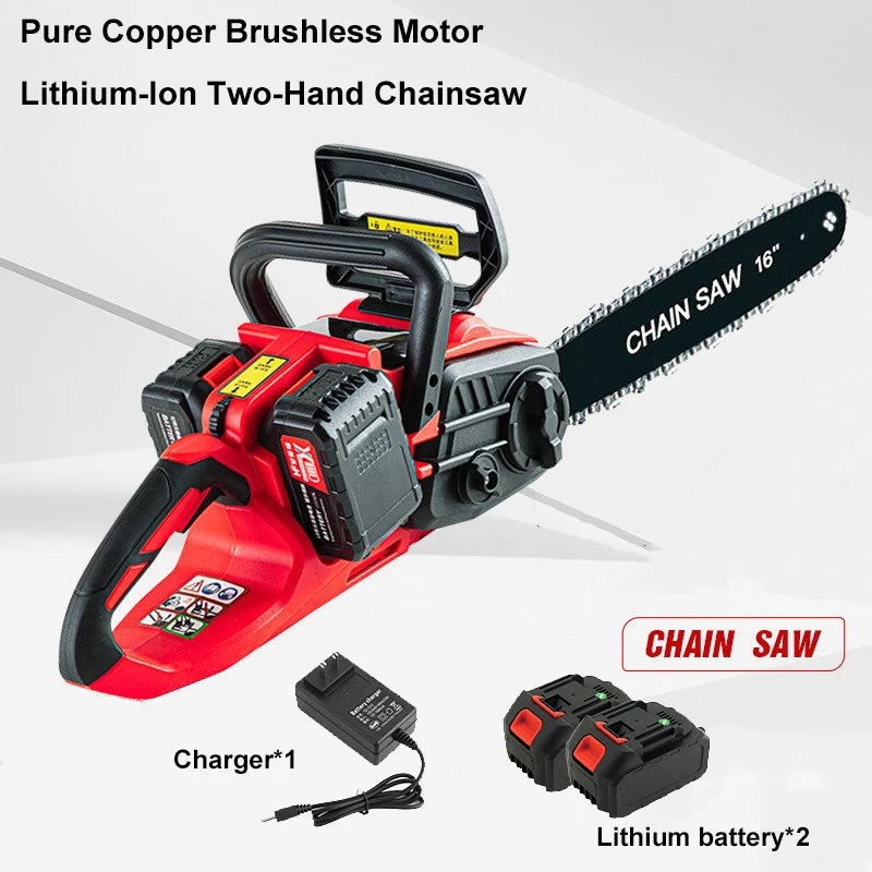 16 Inch Brushless Cordless Electric Chainsaw Rechargeable Handheld Cutter Woodworking Tools for Gardener Power Tools