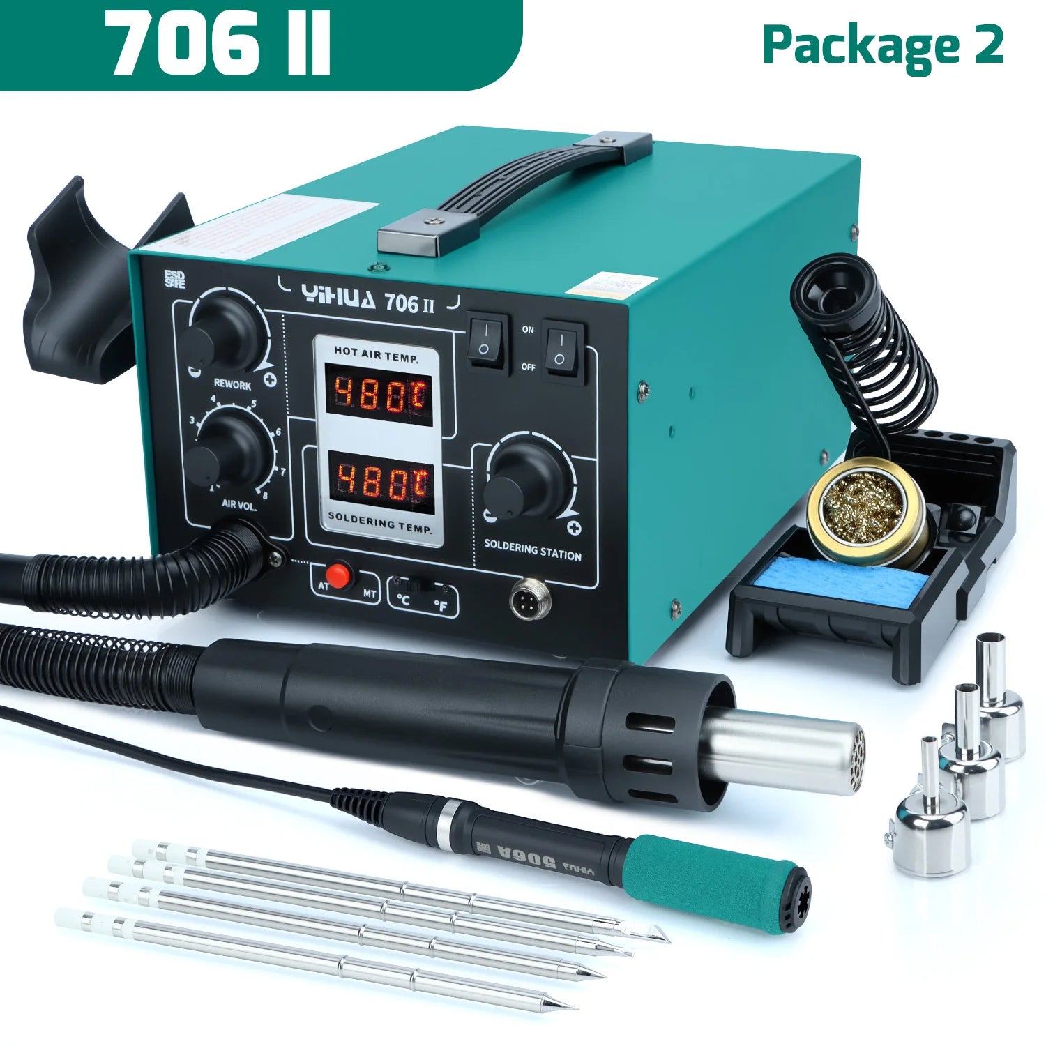 YIHUA T12 Soldering Station With Air Pump Hot Air Gun LCD Rapid Heating Temp Adjust AUTO Sleep Welding Repair Tools For SMD PCB