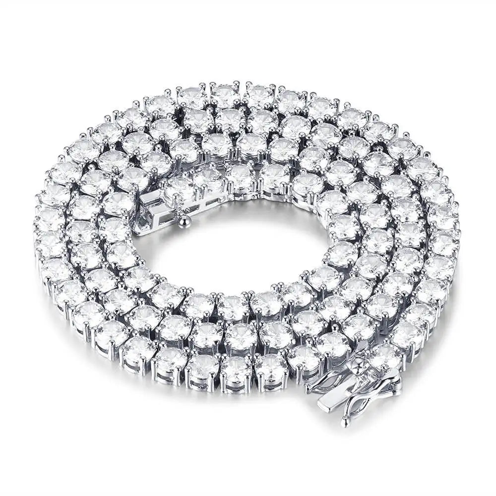 925 Sterling Silver Vvs Moissanite Tennis Chain Fine Jewelry 3mm 4mm 5mm Iced Out Diamond Tennis Chain Necklace For Men Women