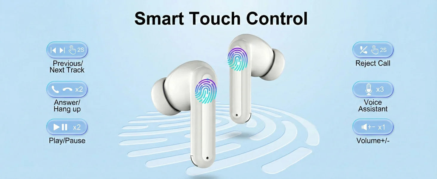 TWS Bluetooth 5.4 Earbuds ANC+ENC Noise Cancelling Wireless Headphones HiFi Stereo Gaming Headset with Mic for Sports Running