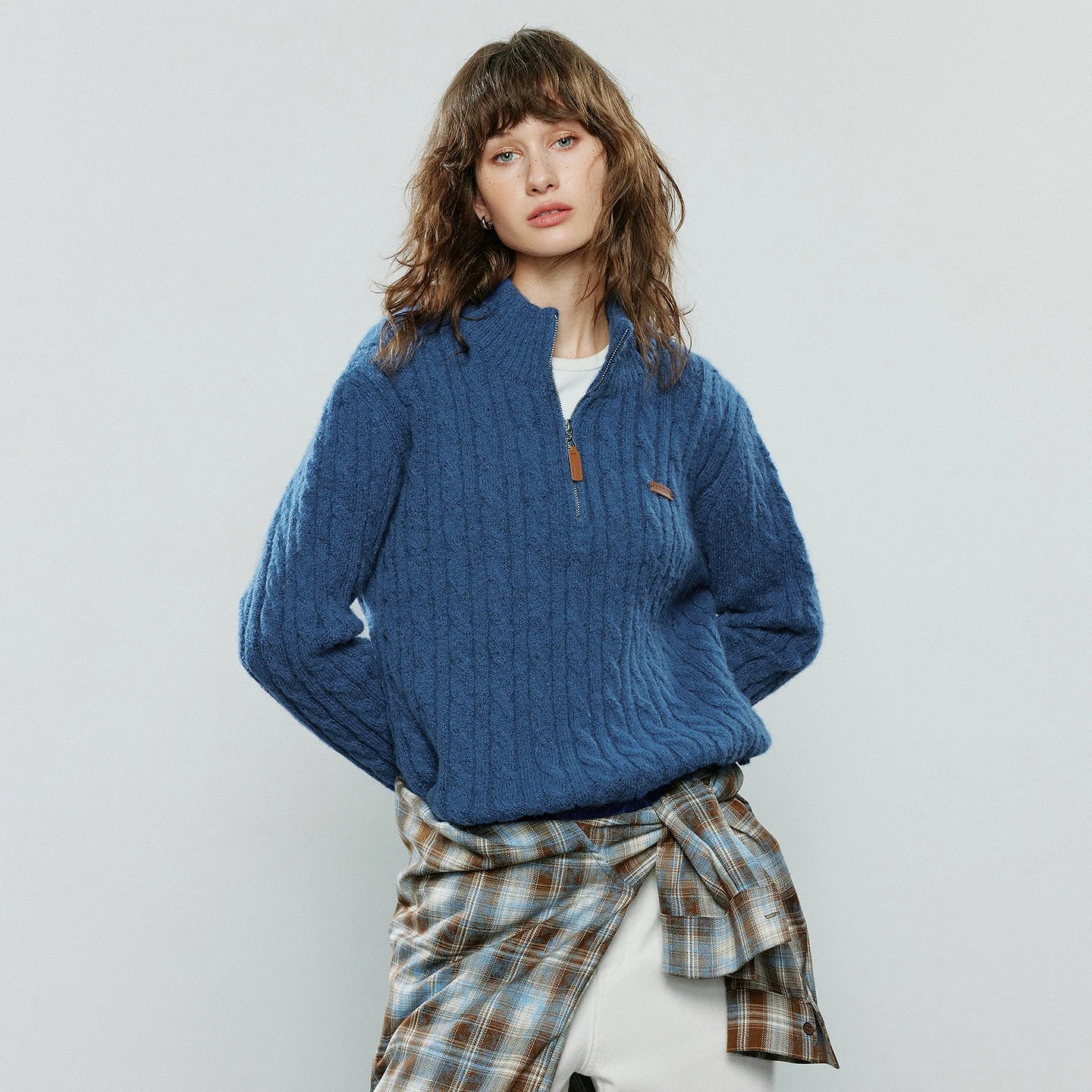 TOYOUTH Women Sweaters 2025 Winter NewAsymmetric Old Money Style Lazy Vibe Stand-Up Collar Zipper Cable Knit Marled Retro Top