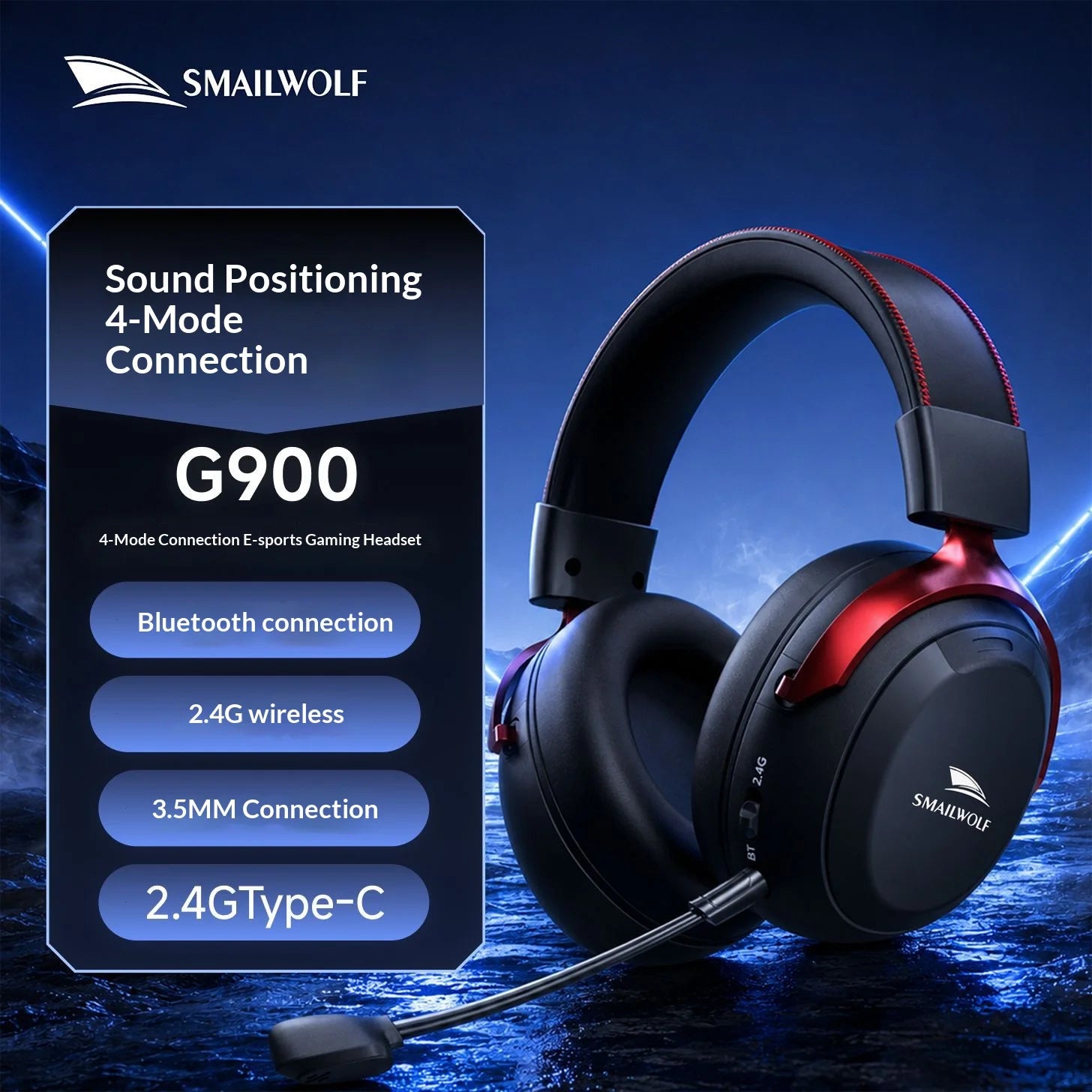 G900 Wireless Gaming Headset, 53mm Driver 7.1 Surround Sound, 2000mAh 100H Battery, 15ms Low Latency, 2.4G/BT for PC PS5 Switch