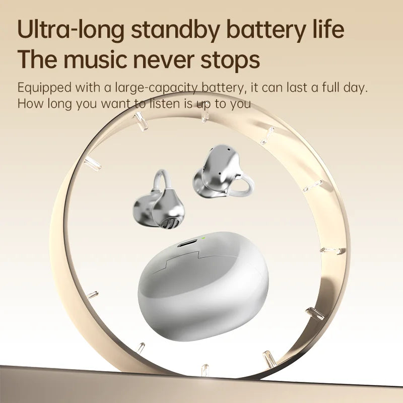 Ear Clip Earbuds Open Ear Wireless Earphones Bluetooth 6.0 Clip On Sports Headphones Super Bass IP55 Ear Buds HiFi Music Headset