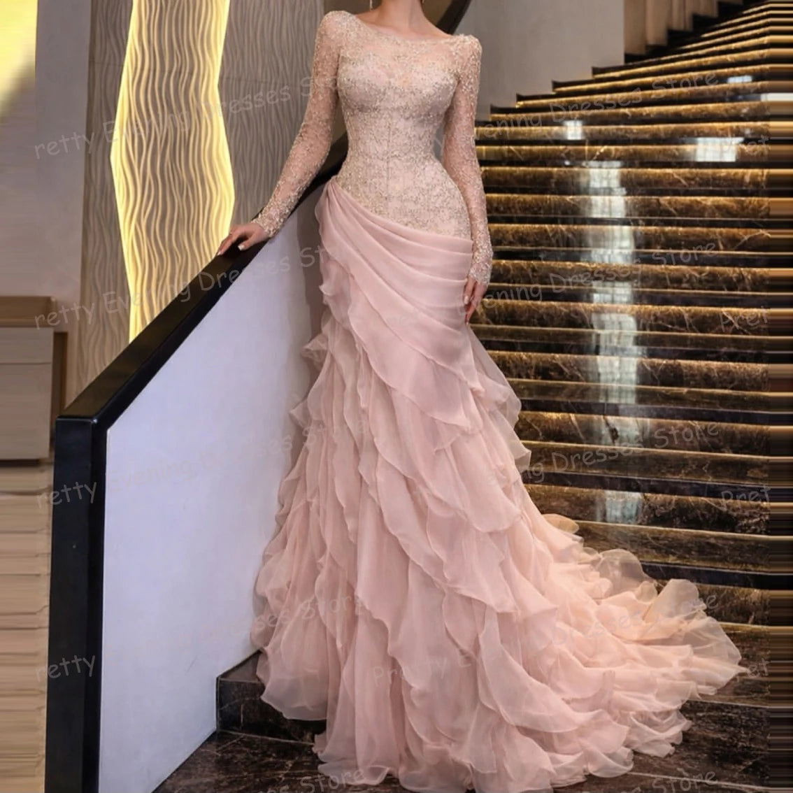 Luxury Evening Dresses Mermaid Women Sexy High Neck Appliques Prom Gowns Party Fashion Formal Vestidos De Novia Customized Gala