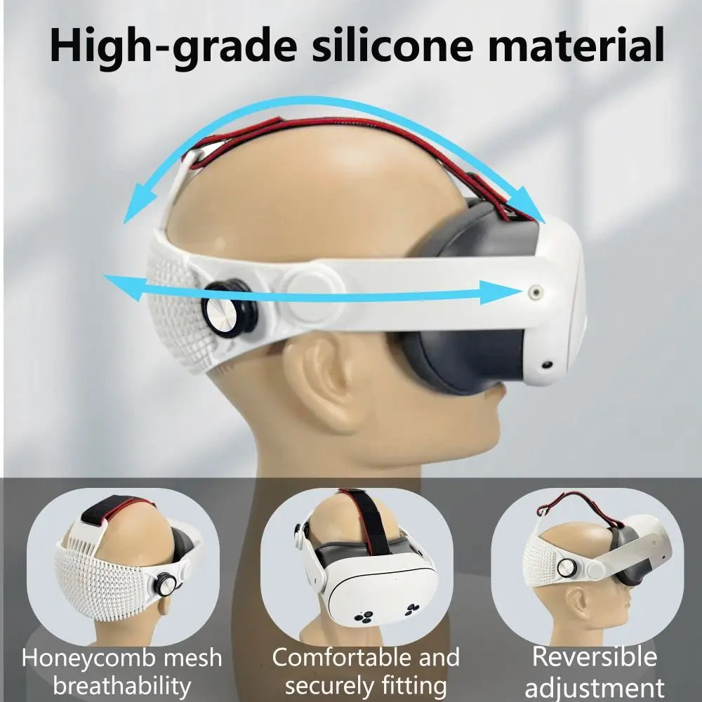 Adjustable VR Headbands Ergonomic Breathable Fixed Support Strap Stable Soft Silicone Head Strap for Meta Ques t3/Quest 3S
