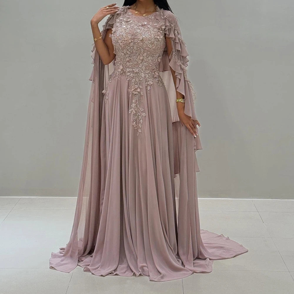 Customized Mermaid Evening Dresses Floor-length O-neck Sleeveless Prom Gown Fashion Flowers Crystal Stole Draped Party Gown