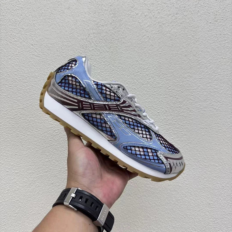 Street Fashion Top Qualitty Sneakers For Mens Hollow Air Mesh Laces Casual Shoes Unisex Genuine Leather Patchwork Tenis Feminino