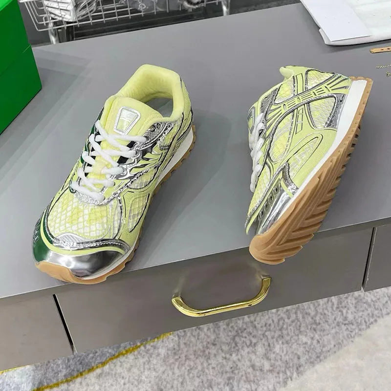 Street Fashion Top Qualitty Sneakers For Mens Hollow Air Mesh Laces Casual Shoes Unisex Genuine Leather Patchwork Tenis Feminino