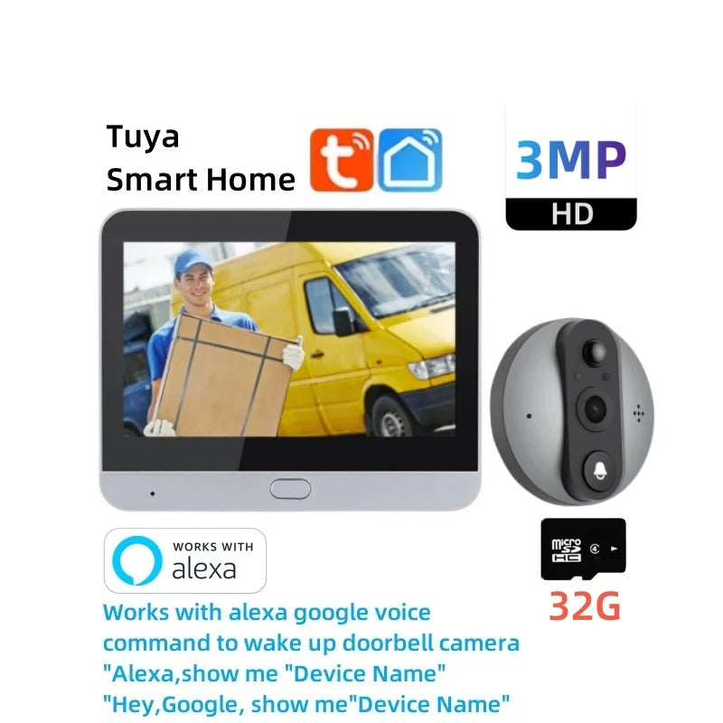 Smart Life Wireless Security Home Video Doorbell Camera Wifi 2.4G 1080P Ring Bell Door Peephole Intercom Video With Screen