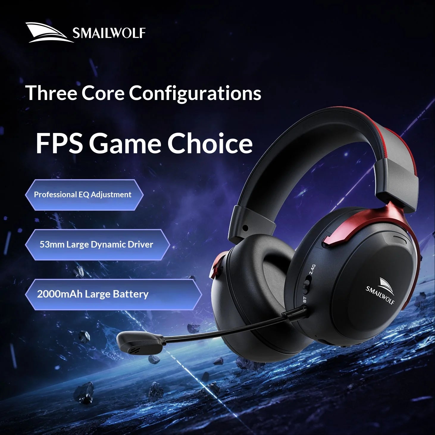 G900 Wireless Gaming Headset, 53mm Driver 7.1 Surround Sound, 2000mAh 100H Battery, 15ms Low Latency, 2.4G/BT for PC PS5 Switch