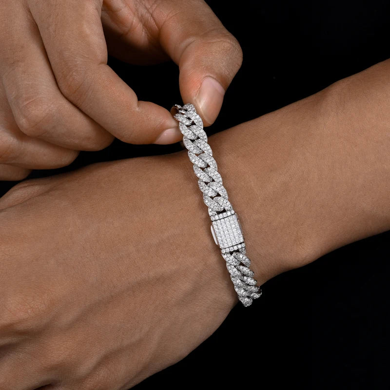 TUHE 8MM Cuban Link Chain for Man Bracelet Moissanite 925 Sterling Silver Bracelet for Men Hip Hop Jewelry Fashion Party Gifts