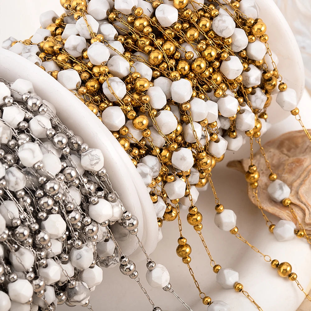 0.5 Meter 1 Meter Stainless Steel Irregular Stone Beaded Chain for DIY Boho Necklaces Handmade Bracelets Jewelry Making Supplies