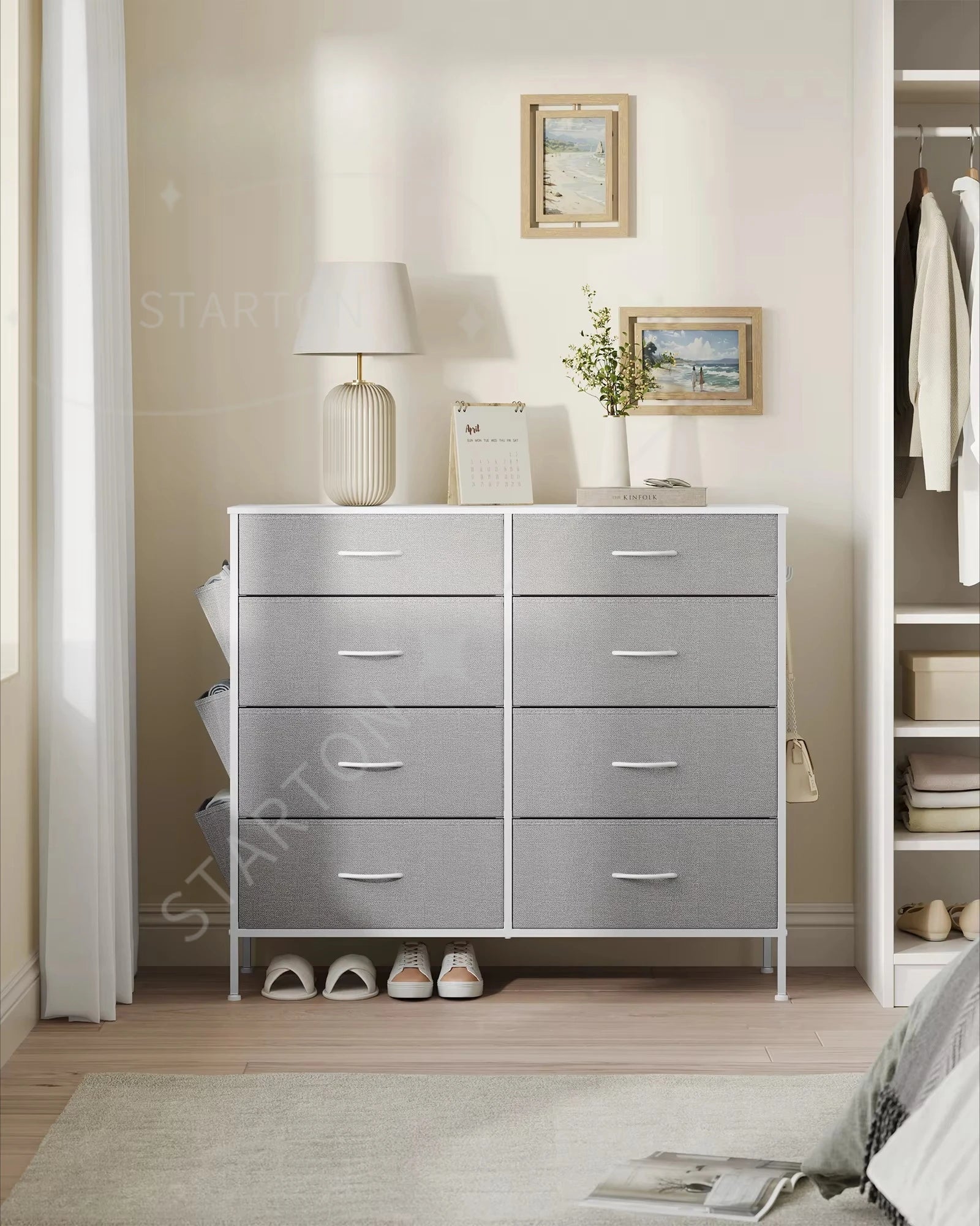 Storage Organiser Unit for Living Room Hallway 8 Fabric Drawers with Side Pockets Chest of Drawers for Bedroom