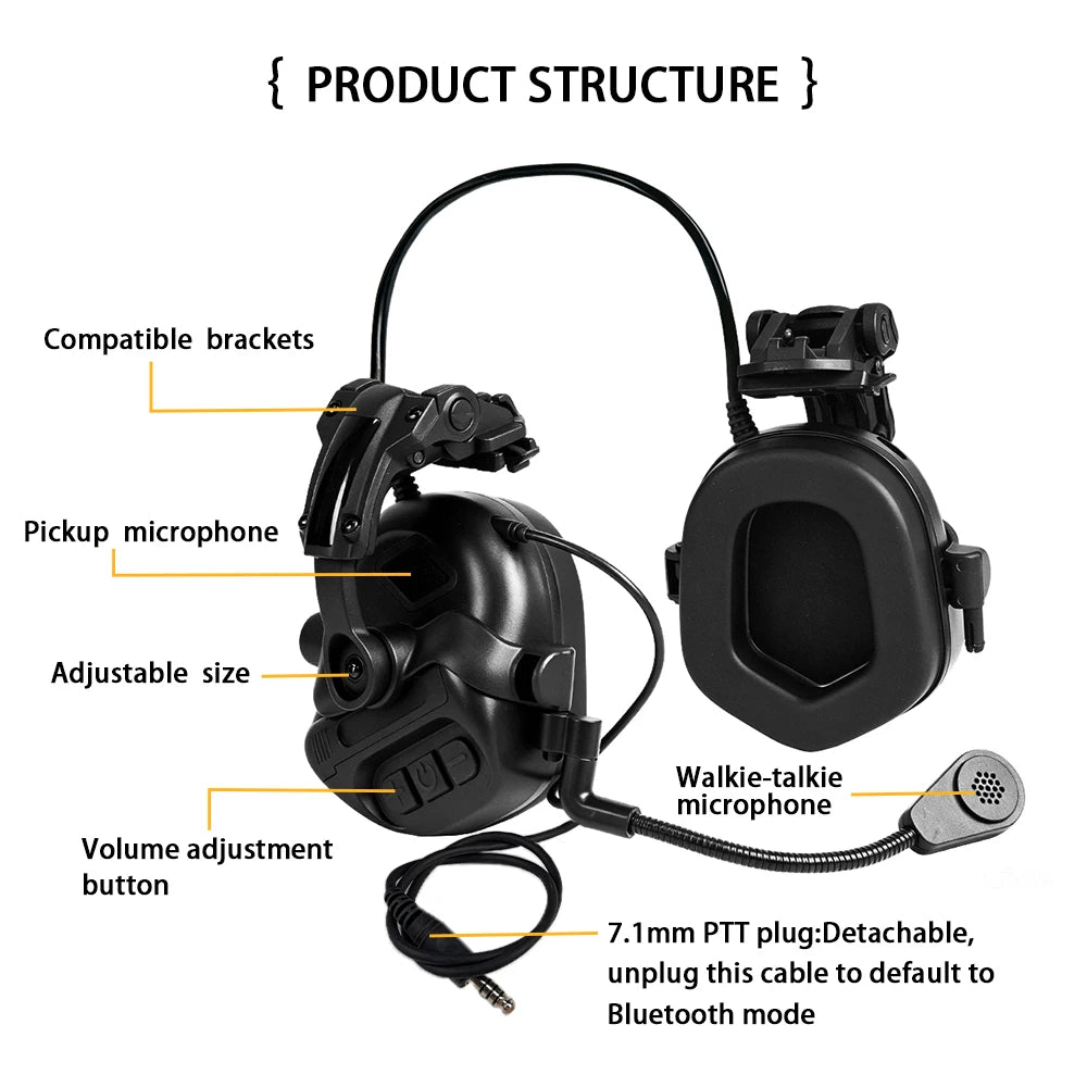 BOOIU Tactical Bluetooth Headset Electronic Outdoor Shooting Airsoft Earmuffs Hearing Protector Headphone with Headphone Stand
