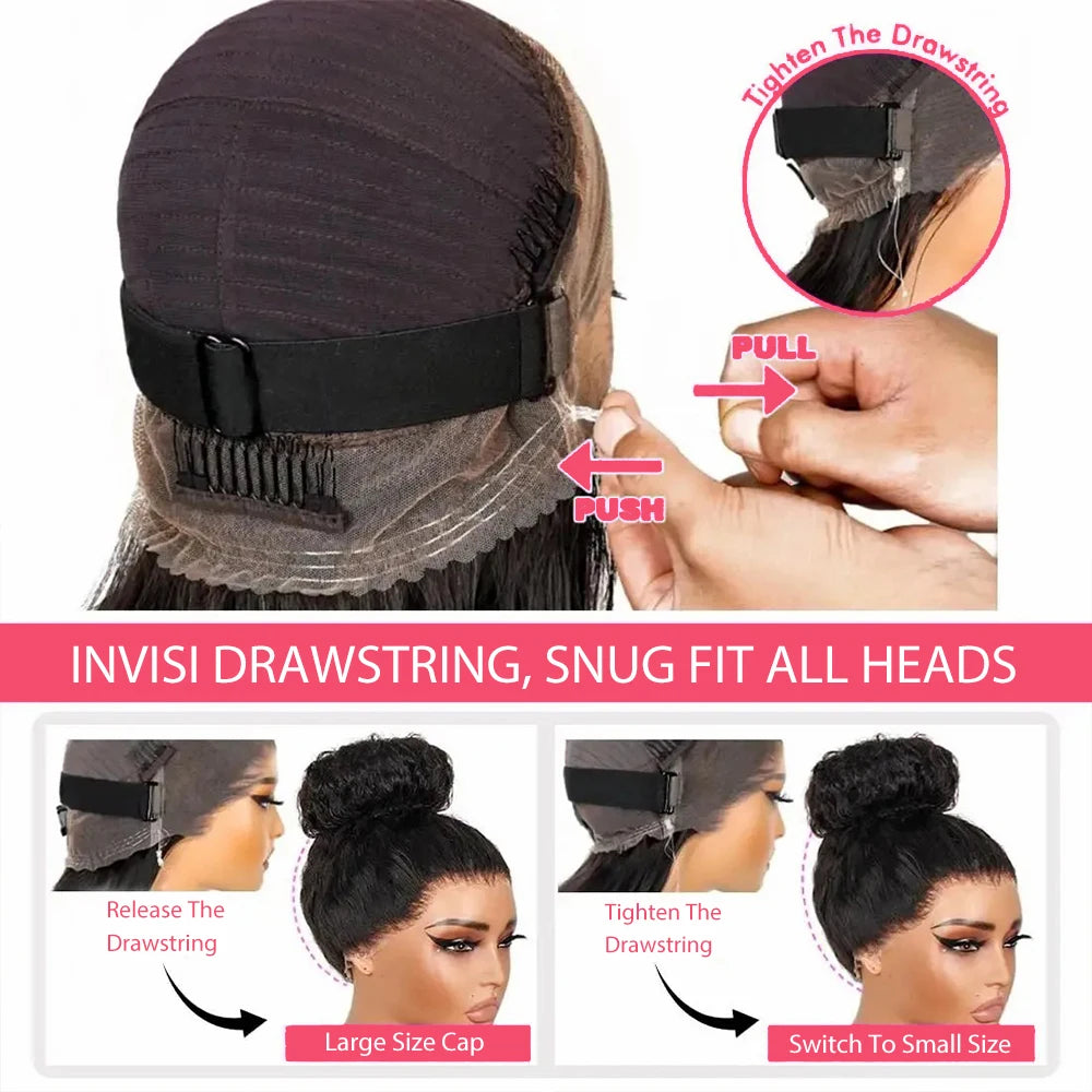 Curly 360 Full Lace Wig Invisible Drawstring Deep Wave Frontal Wig Human Hair Wigs HD Lace Front Wig 220 Density 30Inch Glueless