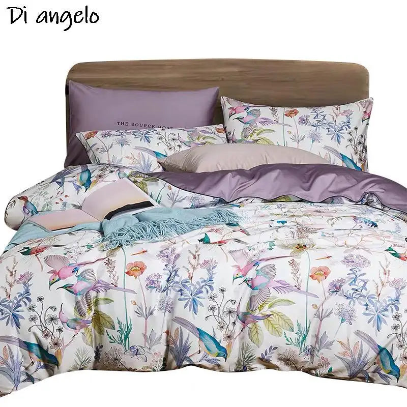 Flower Bird Digital Printing Bedding Sets 600TC Egyptian Cotton 4pcs Bed Linen Duvet Cover Set Luxury Bed Sheets Pillowcases #s