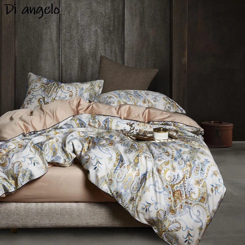 600TC Egyptian Cotton RU Europe RU Double Flower Digital Printing Bedding Sets, Bed Linen Duvet Cover Set Bed Sheet,Pillowcase#/