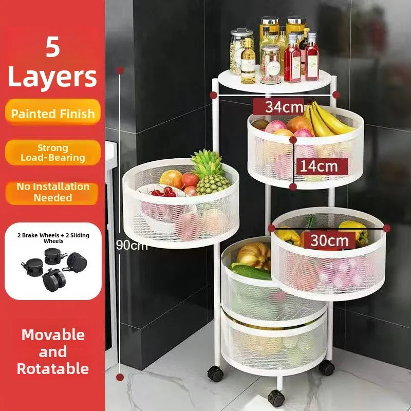Home Use Rotating Multi-Layer Mobile Storage Ra Frie  Vegetable Fruit Storage elf Kitchen Organization No Installation