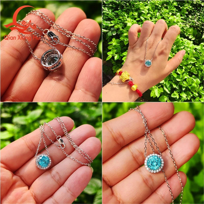 Luxury 925 Sterling Silver Necklace Paraiba YAG Gemstone with Moissanite Halo Pendant Neon Blue Paraiba Fine Jewelry for Women