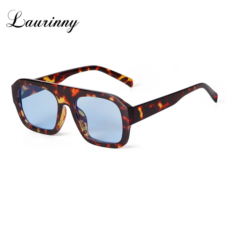 Chic Oversized Women Square Sunglasses Brand Design 2025 Trendy Flat Top Tortoise Shell Blue Lens Sun Glasses Eyewear Female UV