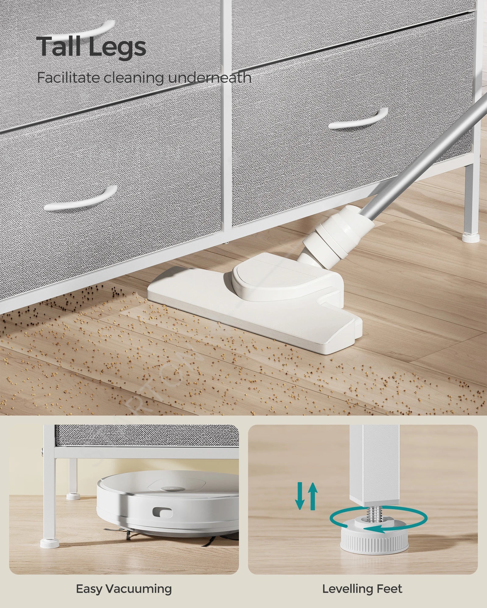Storage Organiser Unit for Living Room Hallway 8 Fabric Drawers with Side Pockets Chest of Drawers for Bedroom