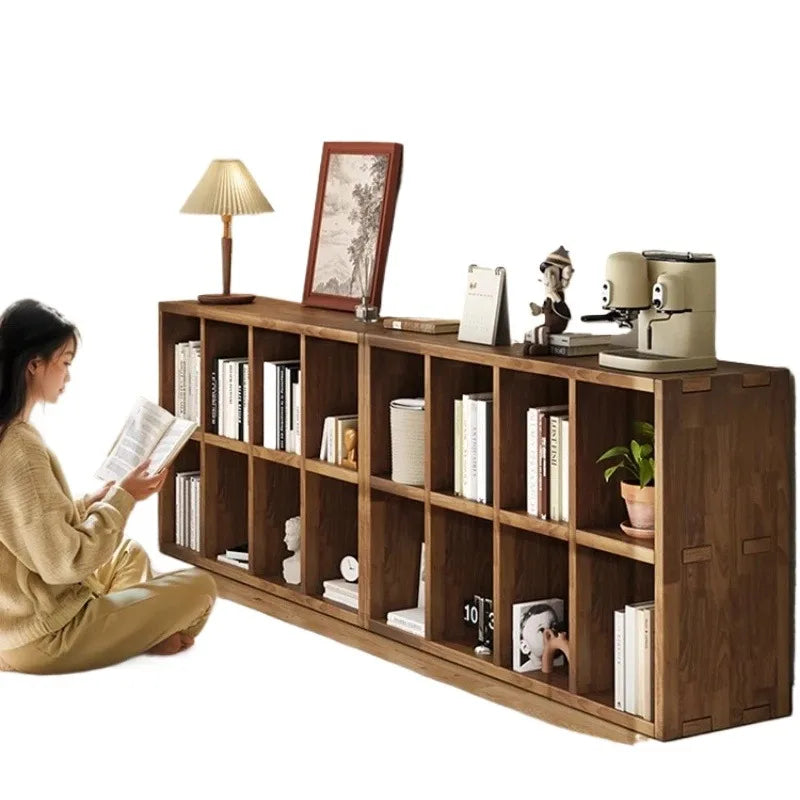 Solid Wood Short Bookshelf Floor Storage Cabinet Grid Organizer Shelf for Living Room Home & Kindergarten Display Unit