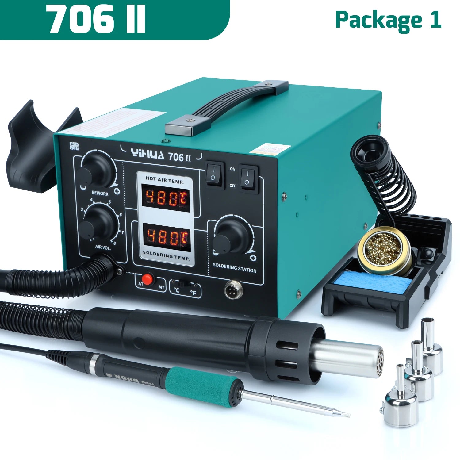 YIHUA T12 Soldering Station With Air Pump Hot Air Gun LCD Rapid Heating Temp Adjust AUTO Sleep Welding Repair Tools For SMD PCB