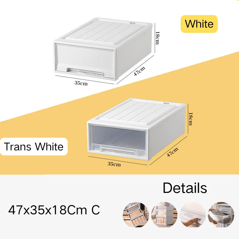 Household Stacking Storage Drawer Boxes Large Capacity Wardrobe Drawer Organizer Plastic Clear Clothes Container With Lids