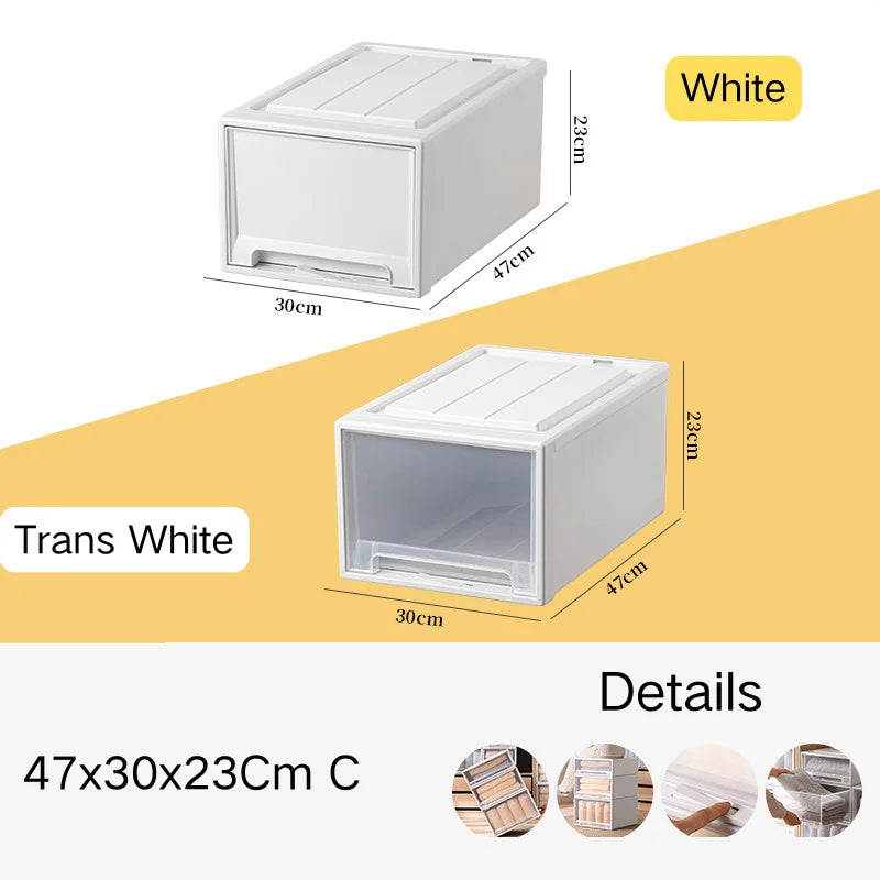 Household Stacking Storage Drawer Boxes Large Capacity Wardrobe Drawer Organizer Plastic Clear Clothes Container With Lids