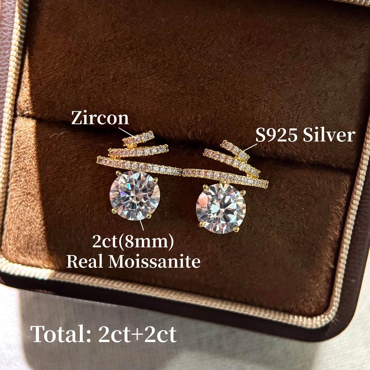 GXTRS 4CTTW Real Moissanite S925 Silver Stud Earrings For Women Sparkling Lab Diamond Wedding Party Ear Studs Fine Jewelry Gifts