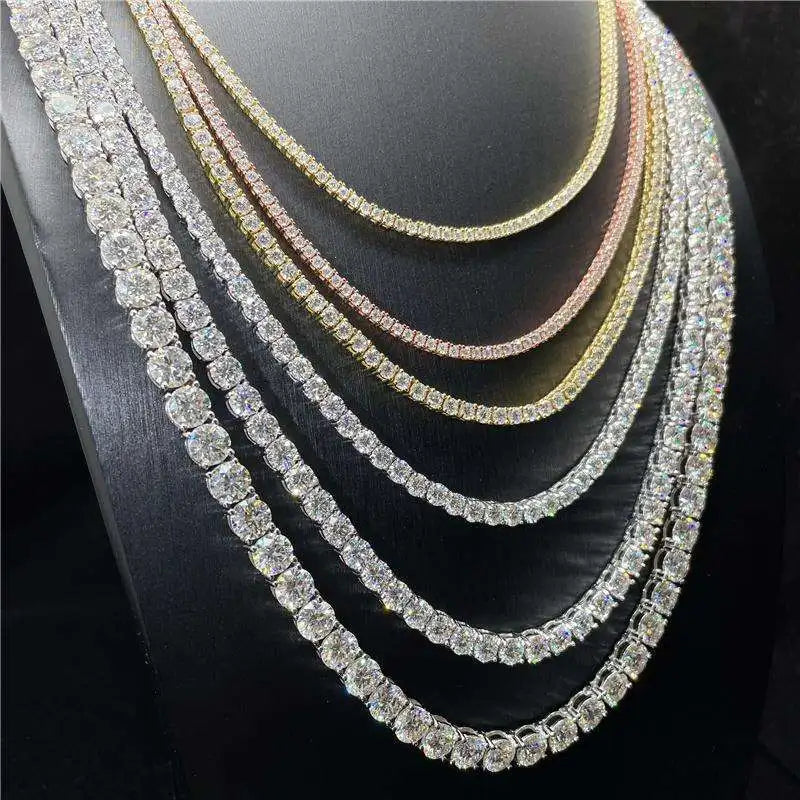 925 Sterling Silver Vvs Moissanite Tennis Chain Fine Jewelry 3mm 4mm 5mm Iced Out Diamond Tennis Chain Necklace For Men Women