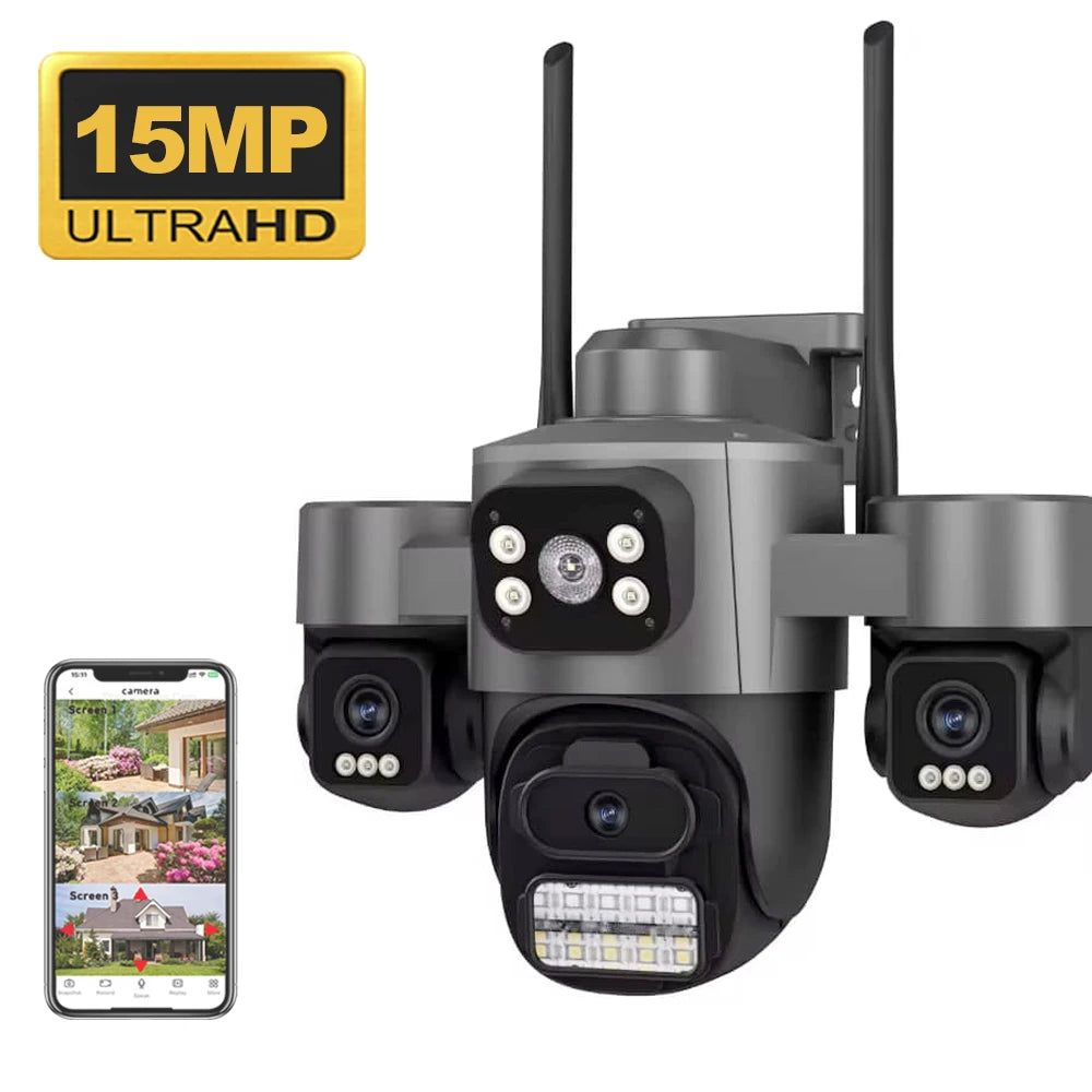 ICsee15MP Security Camera 3-HD Screen PTZ Outdoor WiFi IP Cam with Auto Tracking IP66 Waterproof 2-Way Audio CCTV Surveillance