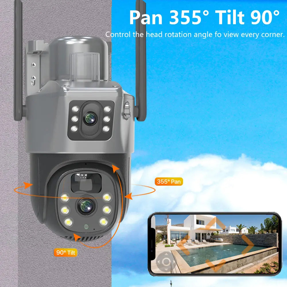 4K 8MP Solar PTZ Camera WIFI Dual Lens Security CCTV Zoom Humanoid Tracking Record Outdoor Wireless Surveillance Cam 128 TF Card